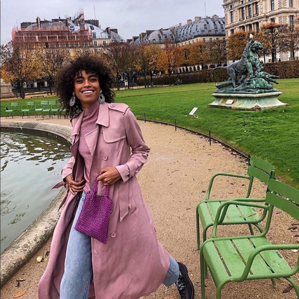 Khaki faux suede trench coat